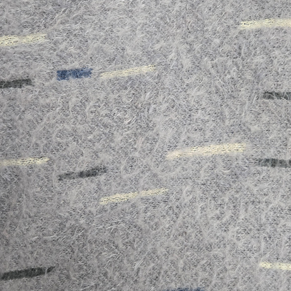 Y2K Gray Fuzzy Acrylic Poncho Cowl Neck 2000 Boho Abstract Dash Pattern One Size - Picture 8 of 8